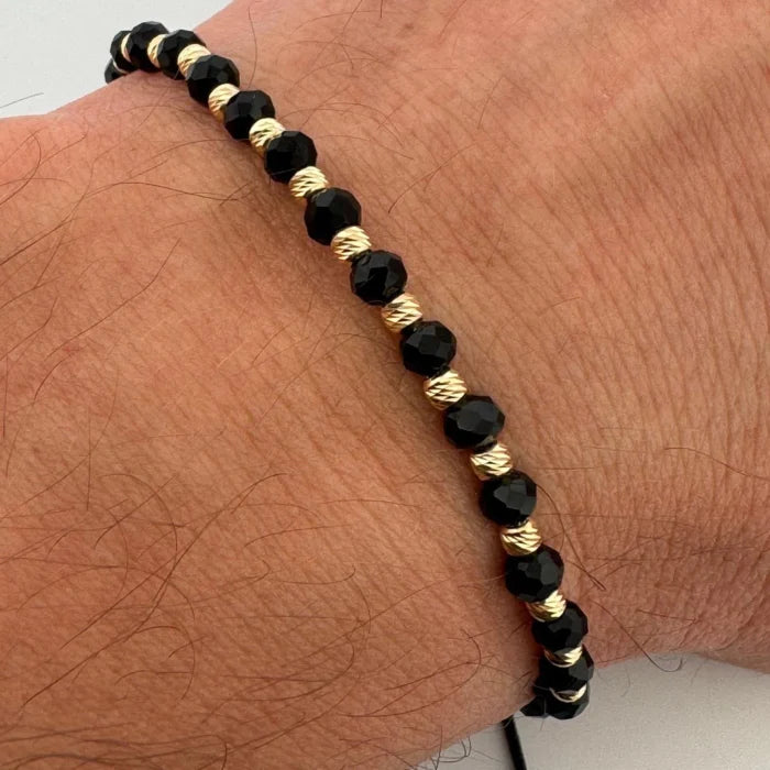 Brățară Reglabilă Onix Aurie – Placată cu Aur 14K